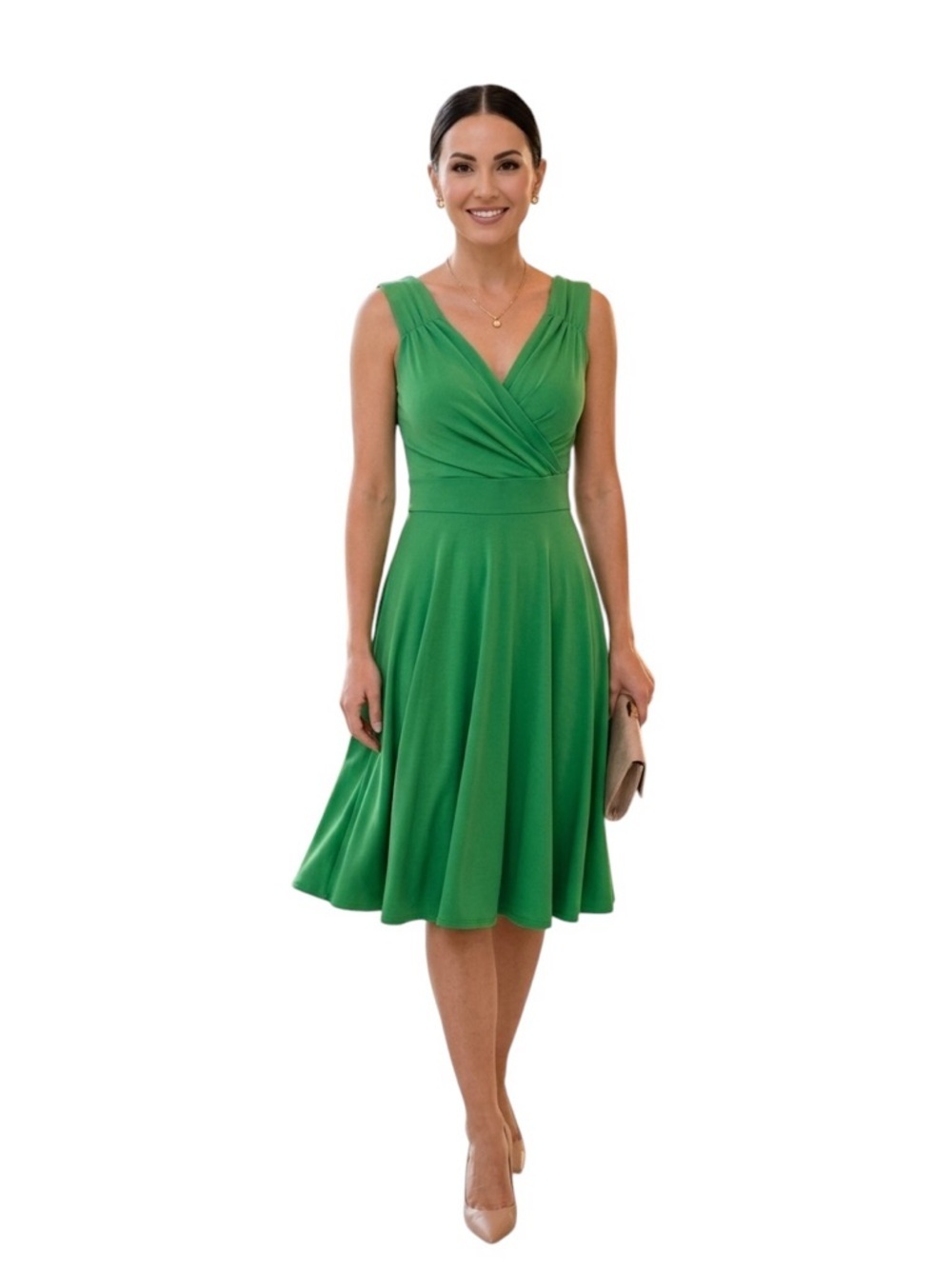 Green Fit & Flare Dress Size M Wrap Bodice Sleeveless Cocktail Wedding Guest